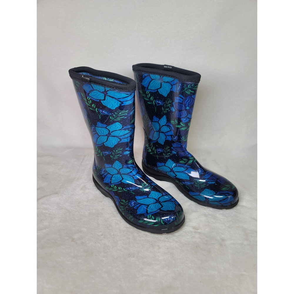 Sloggers Blue Floral Waterproof Rain Boots Garden Gorpcore USA 7 Cottagecore